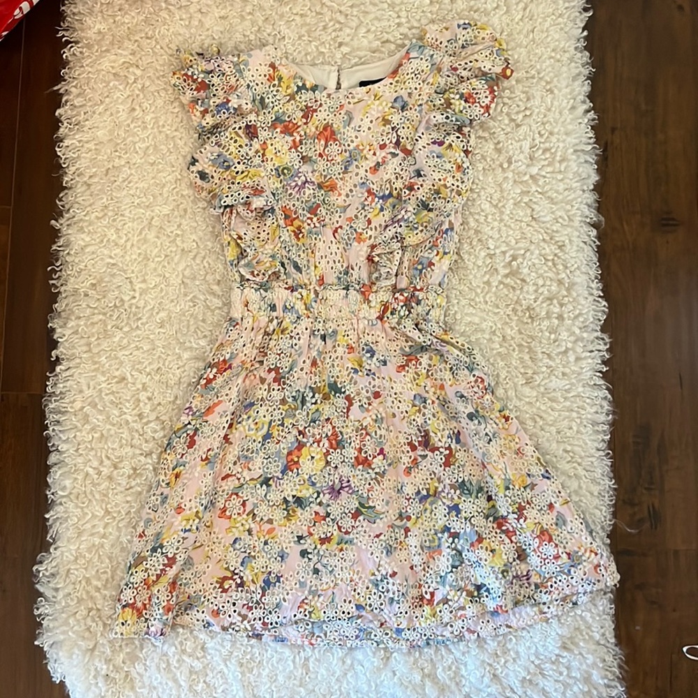 Floral crochet linen mini dress